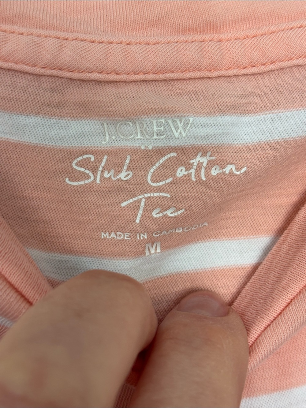 J. Crew Peach and White Striped Slub Cotton Tee - Crew Neck - Picture 3 of 4